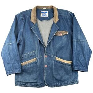 Vintage 90s Land Rover Denim Workwear Jacket Leather Trim Chore Coat Men’s Large